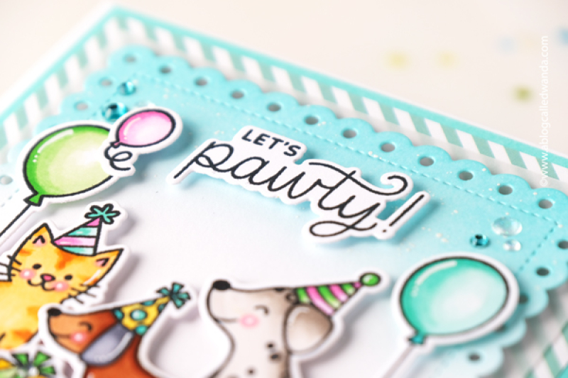 pretty pink posh, pretty pink posh stamps and dies, pretty pink posh birthday, birthday card ideas, copic markers, handmade card ideas, ink blending, dogs and cats, wanda guess, a blog called wanda