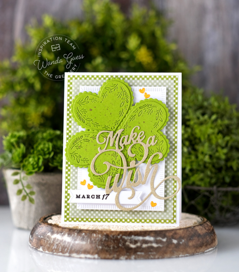 the greetery, the greetery stamps and dies, the greetery nordic hearts, the greetery make a wish, st. patricks day, st patricks day card, card ideas, shamrocks, hearts, diy, st pattys day, wanda guess, a blog called wanda