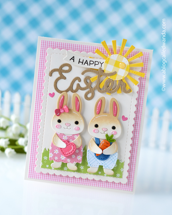 lawn fawn, lawn fawn stamps and dies, easter, bunny, build a bunny, bitsy blooms, easter card ideas, pastel, gingham, spring, handmade cards, wanda guess, a blog called wanda
