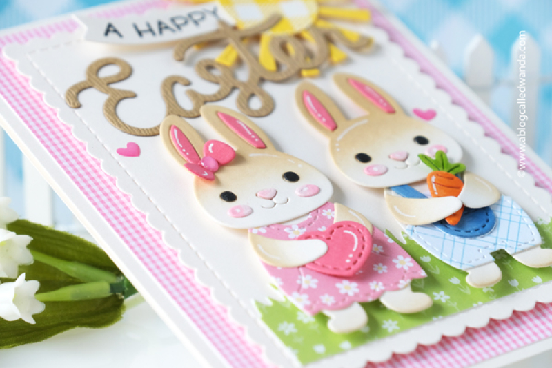 lawn fawn, lawn fawn stamps and dies, easter, bunny, build a bunny, bitsy blooms, easter card ideas, pastel, gingham, spring, handmade cards, wanda guess, a blog called wanda