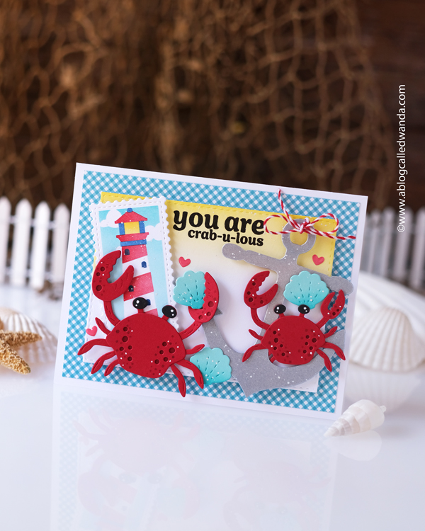 waffle flower stamps and dies, waffle flower happy crabs, waffle flower coastal, waffle flower anchor, coastal card, summer card, stencils, stamping, die cutting, handmade card ideas, summer crafts, crab, ink blending, wanda guess, a blog called wanda