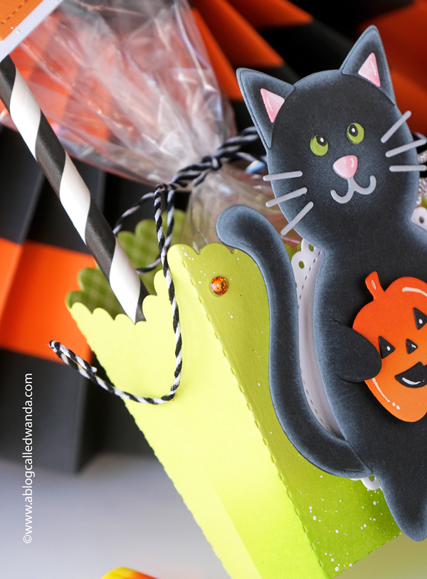 pretty pink posh, pretty pink posh stamps, halloween cards, halloween treats, treat box, pretty pink posh fringe pumpkin, cat holder, wanda guess, a blog called wanda, halloween card ideas