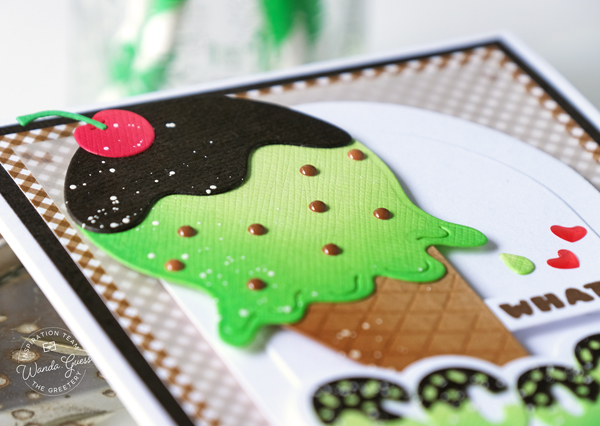 the greetery, the greetery stamps and dies, the greetery new release, confetti encore collection, the greetery award winning dies, the greetery inflated sentiments, the greetery honeycombs, the greetery balloons, the greetery party hat, the greetery what's the scoop, honeycomb balls, gingham, party, birthday, crafts, invitations, wanda guess, a blog called wanda