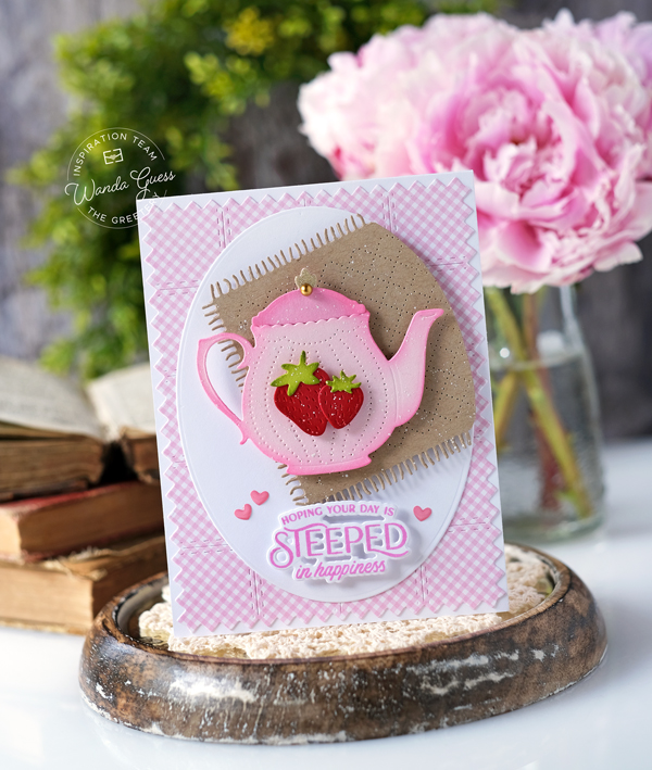 the greetery, the greetery new release, the greetery stamps and dies, the greetery garden party, the greetery sips tea, the greetery pours tea, fine china, teapot, teacup, handmade cards, card ideas, tea party crafts, invitations, wanda guess, a blog called wanda