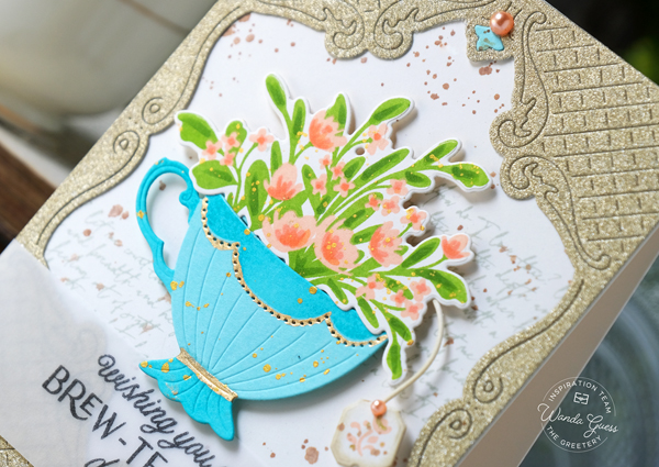 the greetery, the greetery new release, the greetery stamps and dies, the greetery garden party, the greetery sips tea, the greetery pours tea, fine china, teapot, teacup, handmade cards, card ideas, tea party crafts, invitations, wanda guess, a blog called wanda