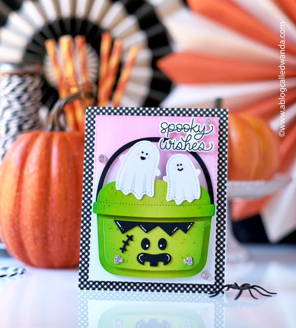 pretty pink posh, pretty pink posh halloween, stamps and dies, cards, card ideas, halloween cards ideas, bat shaker, candy bucket, bright, ink blending, wanda guess, a blog called wanda, pop up card, stitched ghosts
