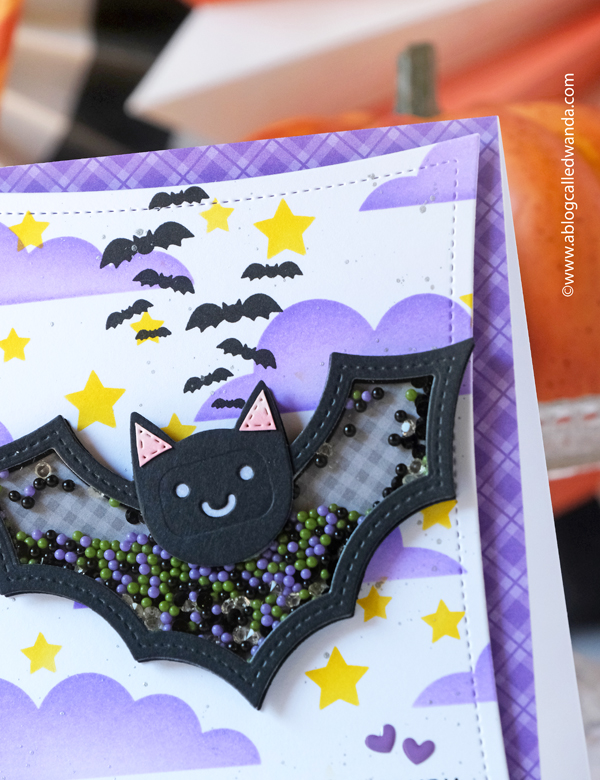 pretty pink posh, pretty pink posh halloween, stamps and dies, cards, card ideas, halloween cards ideas, bat shaker, candy bucket, bright, ink blending, wanda guess, a blog called wanda, pop up card, stitched ghosts