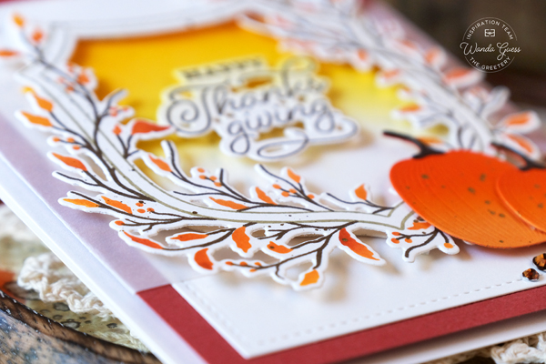 The greetery, the greetery stamps and dies, the greetery autumn air, fall, leaves, thanksgiving, gratitude, ink blending, handmade cards ideas, the greetery autumn crest, the greetery oakwood, stencils, the greetery mums the word, thanksgiving cards, fall cards, wanda guess, a blog called wanda