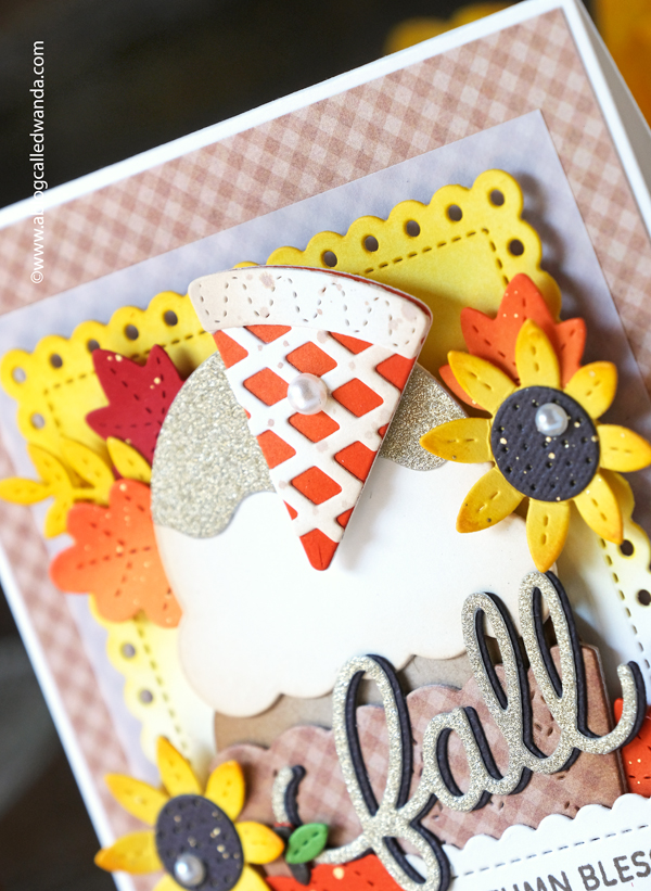 Pretty pink posh, pretty pink posh stamps and dies, pretty pink posh cupcake dies, pretty pink posh autumn, fall, handmade card, gingham, thanksgiving, card ideas, die cuts, fall card ideas, sentiment strips dies, wanda guess, a blog called wanda