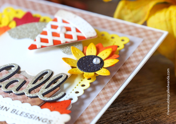 Pretty pink posh, pretty pink posh stamps and dies, pretty pink posh cupcake dies, pretty pink posh autumn, fall, handmade card, gingham, thanksgiving, card ideas, die cuts, fall card ideas, sentiment strips dies, wanda guess, a blog called wanda