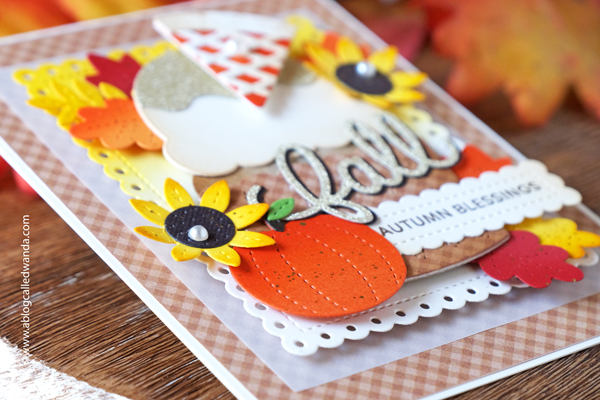 Pretty pink posh, pretty pink posh stamps and dies, pretty pink posh cupcake dies, pretty pink posh autumn, fall, handmade card, gingham, thanksgiving, card ideas, die cuts, fall card ideas, sentiment strips dies, wanda guess, a blog called wanda