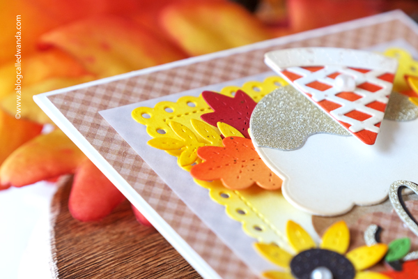 Pretty pink posh, pretty pink posh stamps and dies, pretty pink posh cupcake dies, pretty pink posh autumn, fall, handmade card, gingham, thanksgiving, card ideas, die cuts, fall card ideas, sentiment strips dies, wanda guess, a blog called wanda