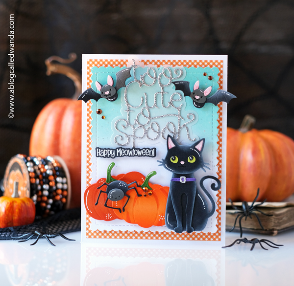 honey bee stamps, honey bee dies, honey bee cards, fall card ideas, halloween card ideas, black cat, pumpkin, scaredy cat, scarecrow, fall cards, bats, die cuts, ink blending, wanda guess, a blog called wanda