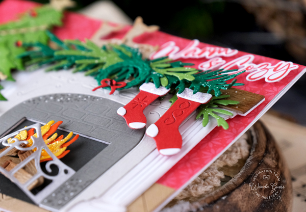 the greetery, the greetery new release, the greetery fireside collection, the greetery christmas, the greetery book dies, christmas card ideas, winter, the greetery fireplace dies, bookish, fireside, winter crest, diy christmas, classic christmas cards, stamping, die cutting, wanda guess, a blog called wanda