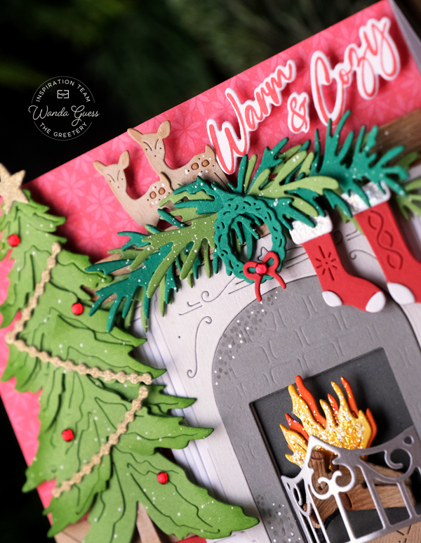 the greetery, the greetery new release, the greetery fireside collection, the greetery christmas, the greetery book dies, christmas card ideas, winter, the greetery fireplace dies, bookish, fireside, winter crest, diy christmas, classic christmas cards, stamping, die cutting, wanda guess, a blog called wanda