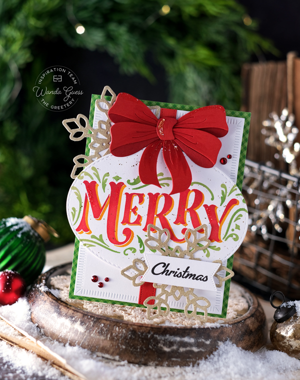 the greetery, the greetery stamps and dies, the greetery fireside collection, the greetery christmas, holiday, winter, mailbox, letter, dear santa, christmas card ideas, christmas treat holders, the greetery cards, the greetery ribbon frame, flourished phrases, holiday peace, diy, classic christmas crafts, wanda guess, a blog called wanda