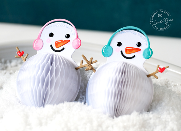 the greetery, the greetery stamps and dies, the greetery snowman, banner, christmas, winter, holiday, honeycomb, winter snowman banner, a blog called wanda, wanda guess, the greetery design team, holiday craft ideas