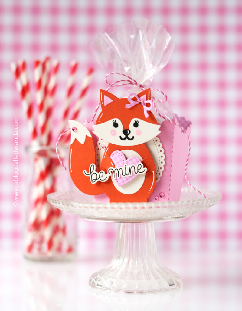 pretty pink posh, pretty pink posh stamps and dies, pretty pink posh valentine, valentine crafts, treat box, fox, heart, fringe heart, party box, handmade valentines, diy, wanda guess, a blog called wanda