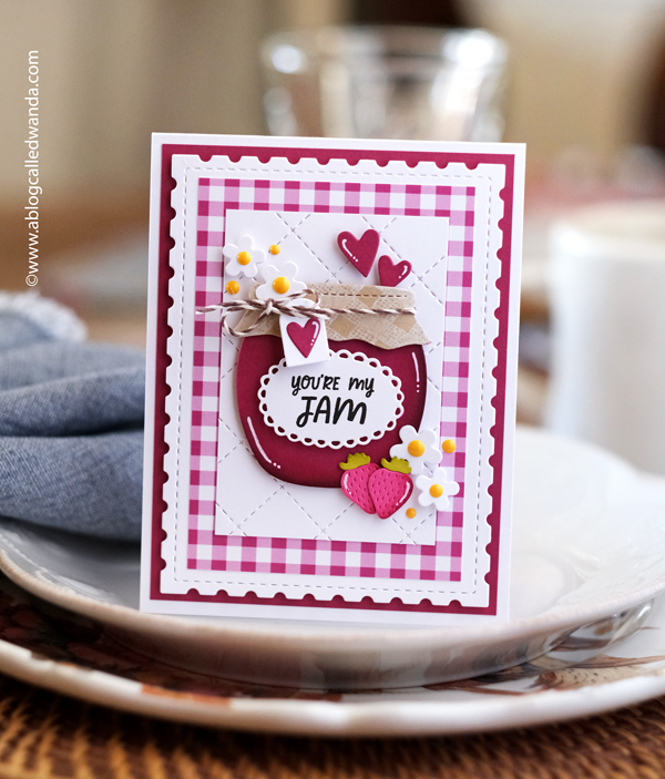 concord and 9th, concord & 9th, concord and 9th stamps and dies, concord and 9th berries and jam, berries and jam stamp set, cute card, card ideas, gingham, jam, puns, cardmaking, stamping, handmade cards, wanda guess, a blog called wanda