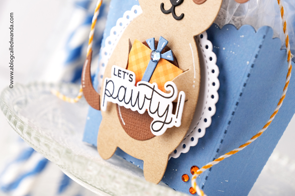 Pretty Pink Posh, pretty pink posh stamps and dies, pretty pink posh treat box, dog holder, birthday, birthday card ideas, party flags, pennants, let's party, handmade card ideas, birthday party, wanda guess, a blog called wanda