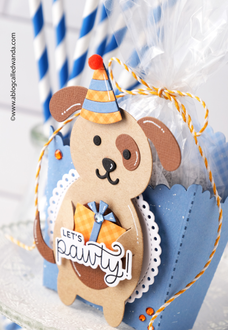 Pretty Pink Posh, pretty pink posh stamps and dies, pretty pink posh treat box, dog holder, birthday, birthday card ideas, party flags, pennants, let's party, handmade card ideas, birthday party, wanda guess, a blog called wanda