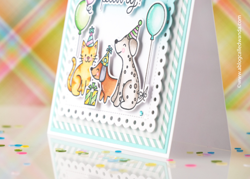 pretty pink posh, pretty pink posh stamps and dies, pretty pink posh birthday, birthday card ideas, copic markers, handmade card ideas, ink blending, dogs and cats, wanda guess, a blog called wanda