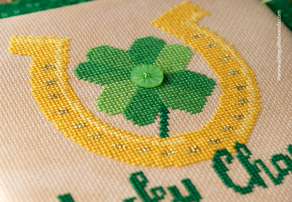 cross stitch, st. patrick's day, st patricks day cross stitch, brenda gervais, fat quarter shop, shamrock, clover, leprechaun, aida, dmc, cross stitch finishing, ffo, floss tube, wanda guess, a blog called wanda