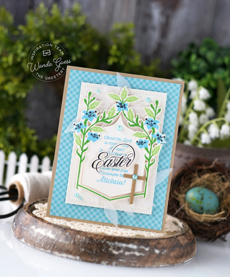 the greetery, the greetery stamps and dies, the greetery easter, the greetery spring, handmade easter cards, easter card ideas, gingham, easter crafting, honeycomb, tags, the greeter bunny tales, the greetery hey honeycomb, the greetery bitty botanicals, the greetery spring crest and hymns, wanda guess, a blog called wanda, greetery design team, spring 