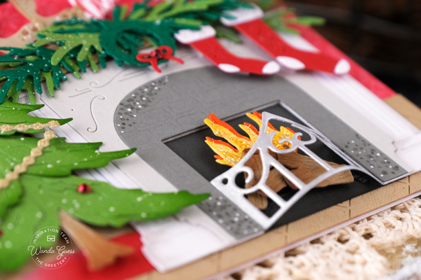 the greetery, the greetery new release, the greetery fireside collection, the greetery christmas, the greetery book dies, christmas card ideas, winter, the greetery fireplace dies, bookish, fireside, winter crest, diy christmas, classic christmas cards, stamping, die cutting, wanda guess, a blog called wanda