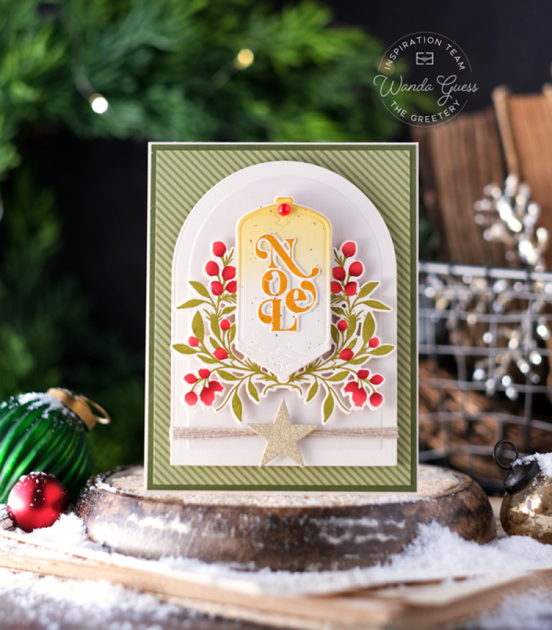 the greetery, the greetery new release, the greetery fireside collection, the greetery christmas, the greetery book dies, christmas card ideas, winter, the greetery fireplace dies, bookish, fireside, winter crest, diy christmas, classic christmas cards, stamping, die cutting, wanda guess, a blog called wanda