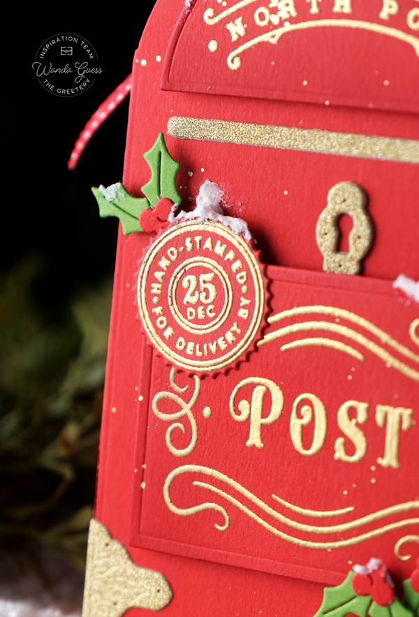 the greetery, the greetery stamps and dies, the greetery fireside collection, the greetery christmas, holiday, winter, mailbox, letter, dear santa, christmas card ideas, christmas treat holders, the greetery cards, the greetery ribbon frame, flourished phrases, holiday peace, diy, classic christmas crafts, wanda guess, a blog called wanda