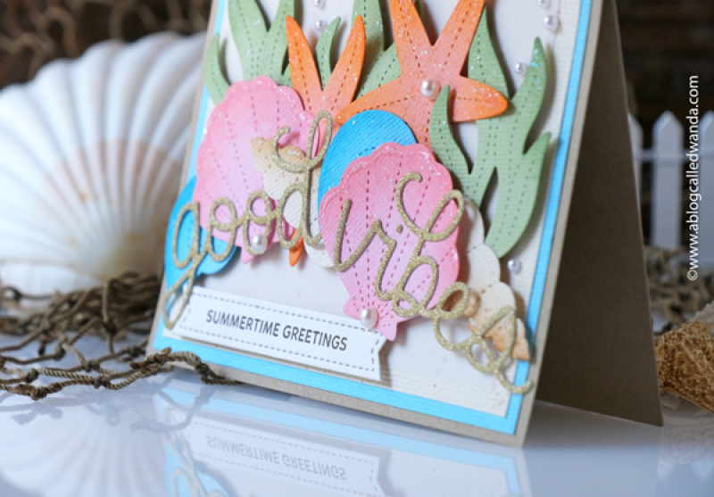 Pretty Pink Posh, pretty pink posh stamps and dies, pretty pink posh summer, shells, seashells, beach, summer card ideas, die cuts, good vibes, pastels, wanda guess, a blog called wanda