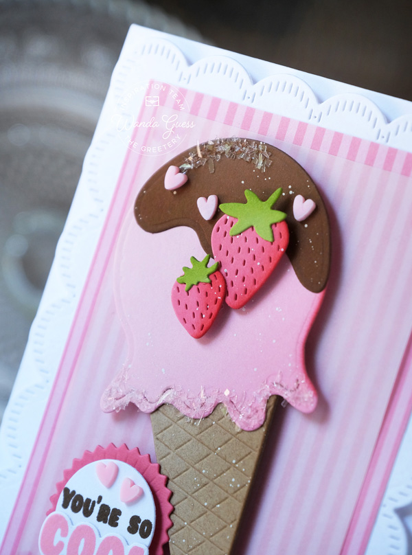 the greetery, the greetery stamps and dies, the greetery ice cream, honeycomb, the greetery strawberry, summer cards, ice cream cone card, card ideas, wanda guess, a blog called wanda
