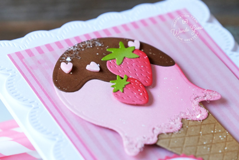 the greetery, the greetery stamps and dies, the greetery ice cream, honeycomb, the greetery strawberry, summer cards, ice cream cone card, card ideas, wanda guess, a blog called wanda