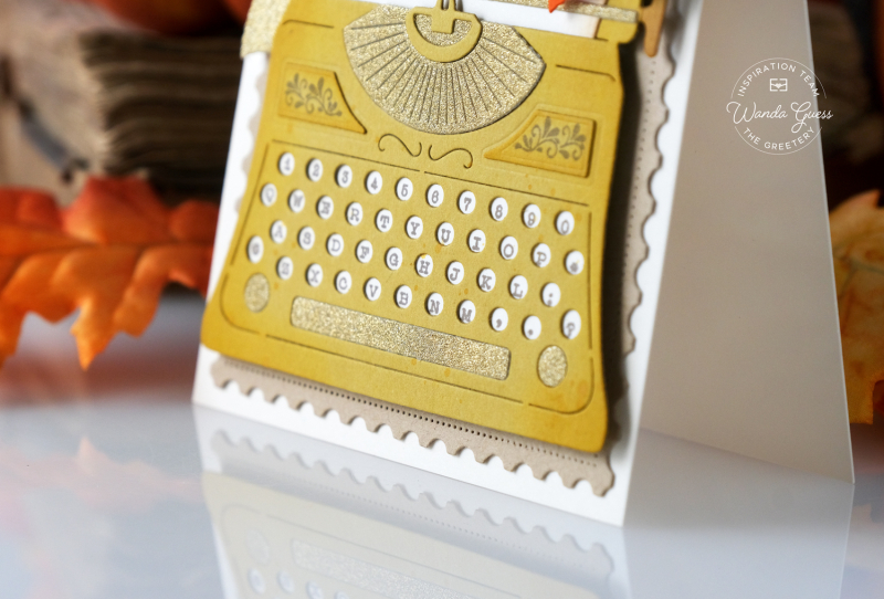 the greetery, the greetery stamps and dies, the greetery vintage type, fall card, autumn card, leaves, typewriter card, vintage, retro, handmade card, wanda guess, a blog called wanda