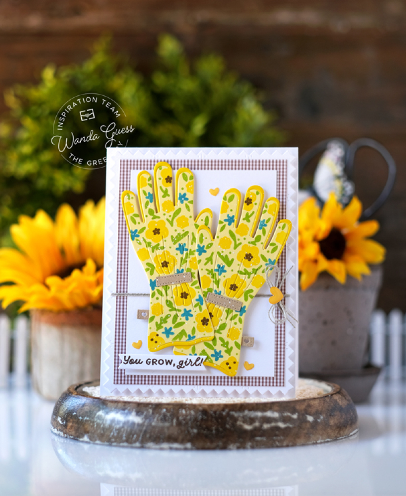 the greetery, the greetery stamps and dies, the greetery garden gloves, the greetery stencils, summer, handmade card ideas, the greetery ideas, sunflowers, crafts, wanda guess, a blog called wanda