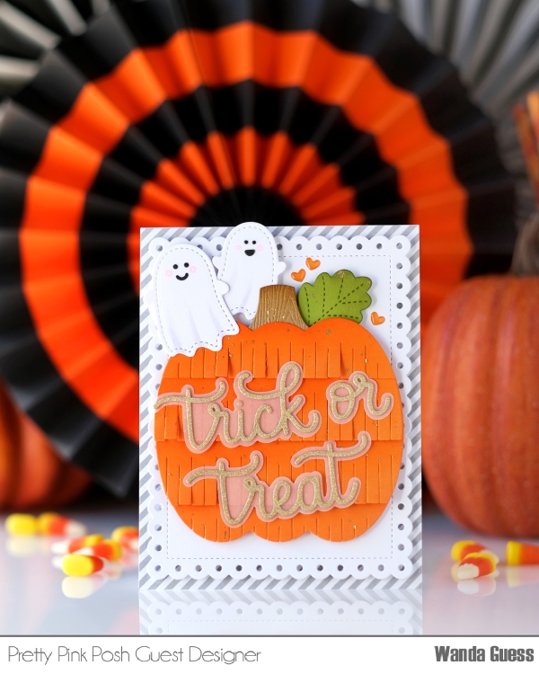 pretty pink posh, pretty pink posh stamps, halloween cards, halloween treats, treat box, pretty pink posh fringe pumpkin, cat holder, wanda guess, a blog called wanda, halloween card ideas