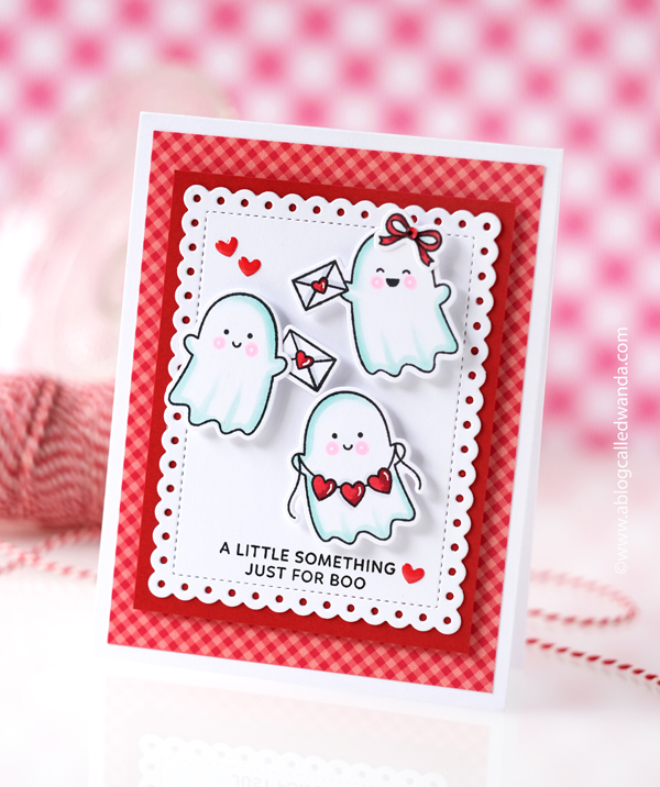 pretty pink posh, pretty pink posh stamps and dies, pretty pink posh valentine ghost friends, ghost friends, valentines day, valentine cards, handmade valentine, diy, copic markers, fun valentines, wanda guess, a blog called wanda