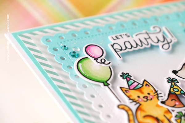 pretty pink posh, pretty pink posh stamps and dies, pretty pink posh birthday, birthday card ideas, copic markers, handmade card ideas, ink blending, dogs and cats, wanda guess, a blog called wanda