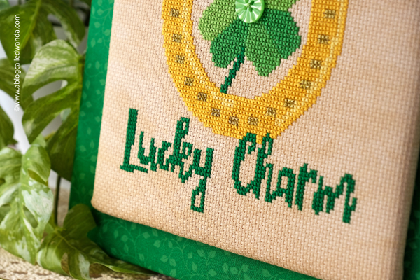 cross stitch, st. patrick's day, st patricks day cross stitch, brenda gervais, fat quarter shop, shamrock, clover, leprechaun, aida, dmc, cross stitch finishing, ffo, floss tube, wanda guess, a blog called wanda