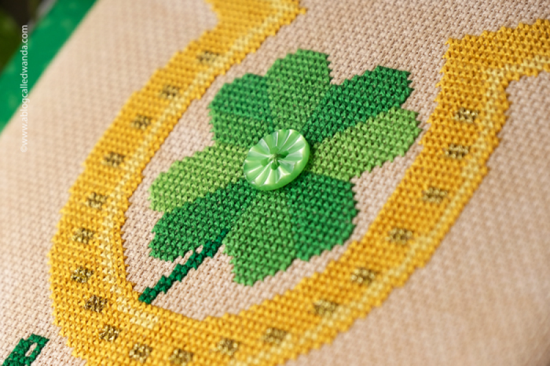 cross stitch, st. patrick's day, st patricks day cross stitch, brenda gervais, fat quarter shop, shamrock, clover, leprechaun, aida, dmc, cross stitch finishing, ffo, floss tube, wanda guess, a blog called wanda