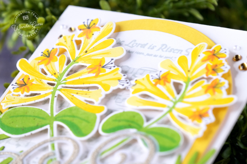 the greetery, the greetery stamps and dies, easter, spring, easter card ideas, handmade cards, honeysuckle stamp set, christian, religious, diy easter, stamping, rejoice, wanda guess, a blog called wanda