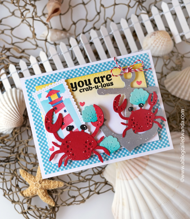 waffle flower stamps and dies, waffle flower happy crabs, waffle flower coastal, waffle flower anchor, coastal card, summer card, stencils, stamping, die cutting, handmade card ideas, summer crafts, crab, ink blending, wanda guess, a blog called wanda
