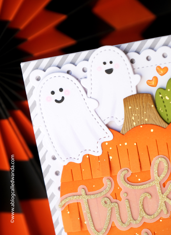 pretty pink posh, pretty pink posh stamps, halloween cards, halloween treats, treat box, pretty pink posh fringe pumpkin, cat holder, wanda guess, a blog called wanda, halloween card ideas