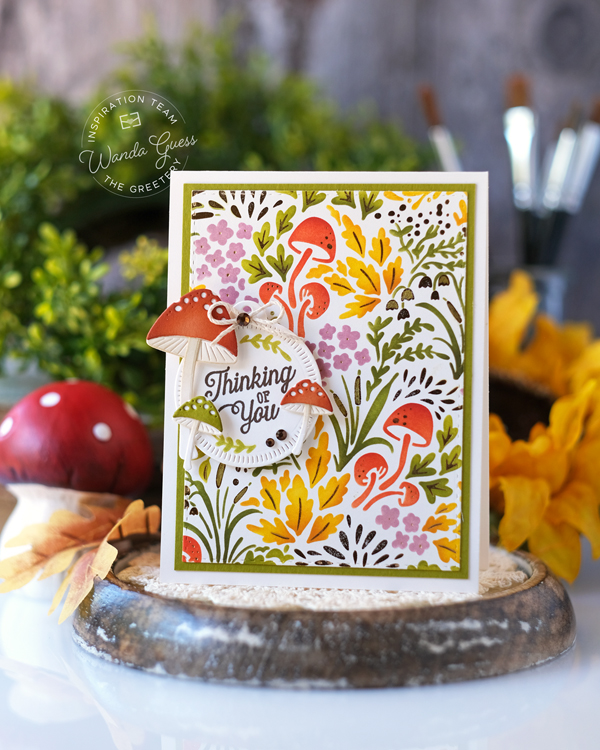 the greetery, the greetery stamps and dies, the greetery hint of autumn, the greetery capsule basics, the greetery thankful, thanksgiving cards, leaves, the greetery floral elements, fall cards, autumn, card ideas, fall crafting, a blog called wanda, wanda guess, the greetery autumn herbarium, the greetery wild wetlands dies, the greetery, mushroom meadow, new release, stencils, dies, cards