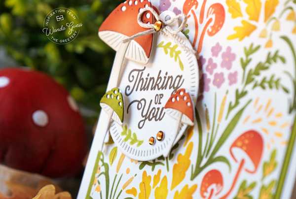 the greetery, the greetery stamps and dies, the greetery hint of autumn, the greetery capsule basics, the greetery thankful, thanksgiving cards, leaves, the greetery floral elements, fall cards, autumn, card ideas, fall crafting, a blog called wanda, wanda guess, the greetery autumn herbarium, the greetery wild wetlands dies, the greetery, mushroom meadow, new release, stencils, dies, cards