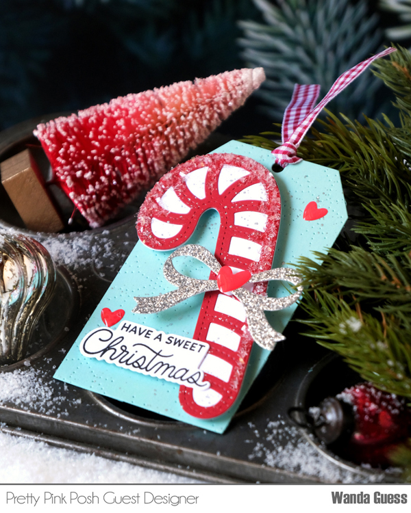 pretty pink posh, pretty pink posh stamps and dies, christmas, holiday, gingerbread man, candy cane, christmas card ideas, holidays, die cuts, wanda guess, a blog called wanda, christmas bell, retro christmas, christmas tags, candy cane shaker dies