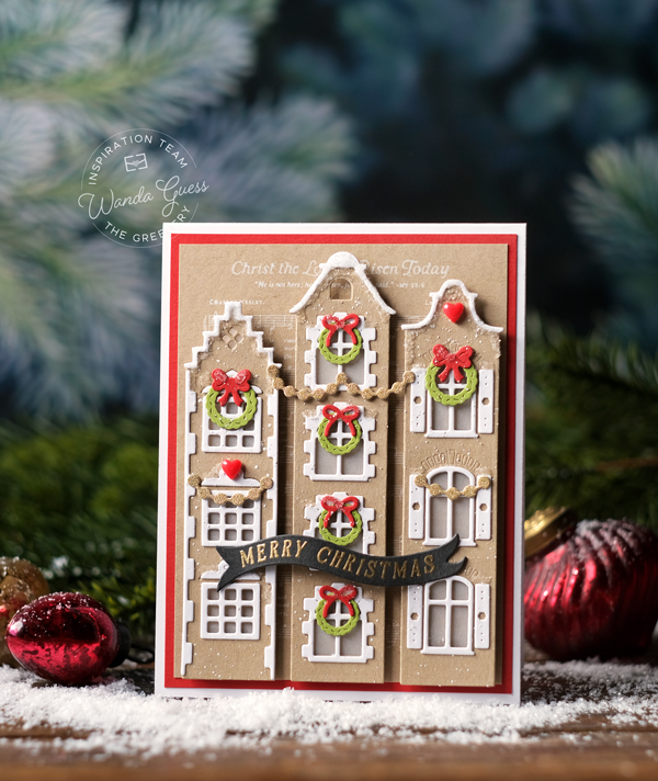 the greetery, the greetery christmas, the greetery stamps and dies, marketplace, holidays, marketplace mini, gingerbread, christmas card ideas, handmade christmas, gingerbread house card, paper, die cutting, wanda guess, a blog called wanda