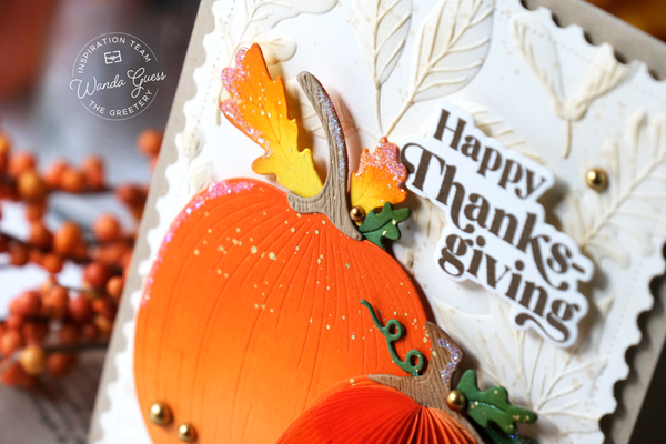 the greetery, the greetery design team, the greetery stamps and dies, the greetery autumn, fall, thanksgiving, card ideas, pumpkins, honeycomb, thanksgiving card, embossing folders, wanda guess, a blog called wanda