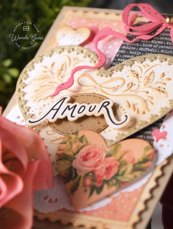 The Greetery, The Greetery stamps and dies, The Greetery Amour Market Collection, Valentine's Day, Handmade cards, Valentine crafts, Valentine cards, The Greetery Market Place Dies, The Greetery Coquette Hearts, The Greetery Bitty Blooms, wanda guess, A Blog Called Wanda